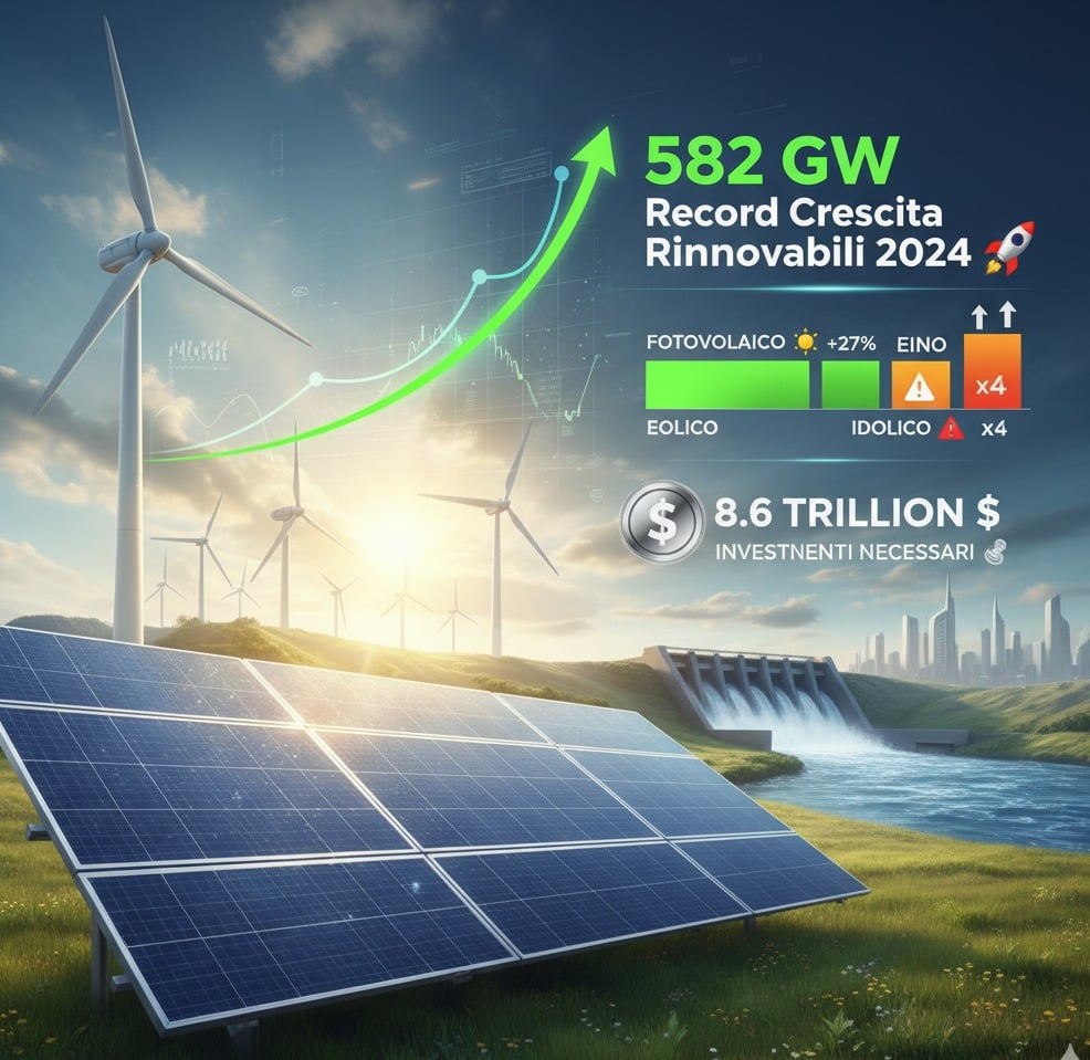 Si Vedono Pale Eoliche, Pannelli Fotovoltaici E Una Diga Con Un Fiume, Le Energie Rinnovabili