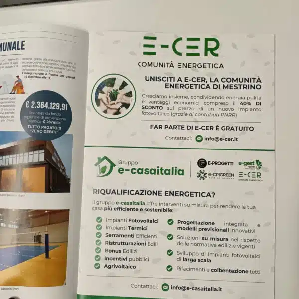 immagine del giornalino del comune di Mestrino con la descrittiva di e-casaitalia ed e-cer