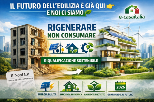 l'immagine riporta degli edifici green con il titolo 'il futuro dell'edilizia è già qui'