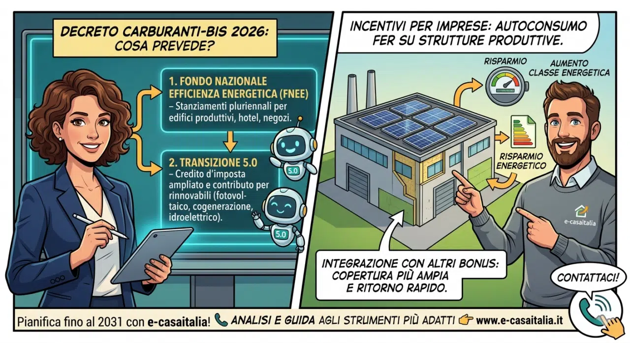 Decreto carburanti-bis 2026: guida a efficienza energetica e incentivi per le imprese - 1 Infografica Riassuntiva Del Decreto Carburanti-Bis 2026 Su Transizione 5.0 E Incentivi Per Le Imprese Di E-Casaitalia