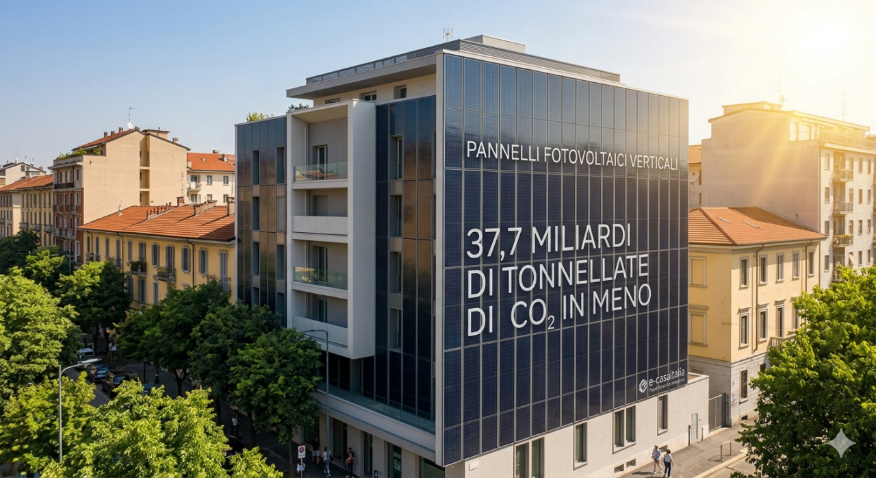 37,7 miliardi di tonnellate di co2 in meno: la rivoluzione dei pannelli fotovoltaici verticali - 1 Installazione Di Pannelli Fotovoltaici Verticali Su Un Edificio Moderno Per La Riduzione Di 37,7 Miliardi Di Tonnellate Di Co2.