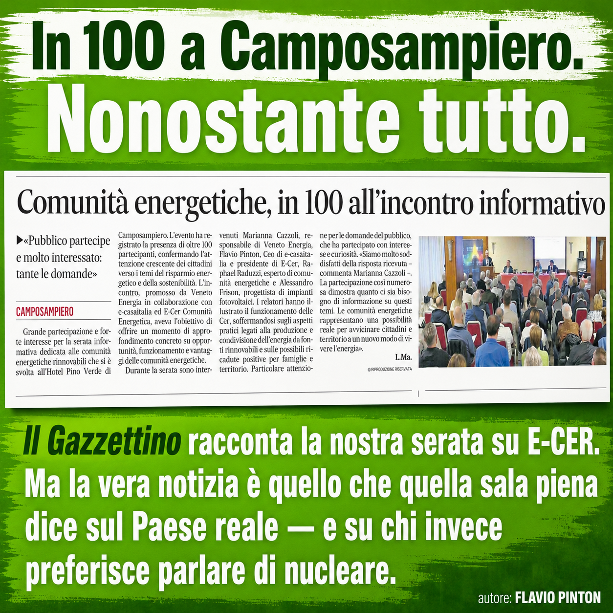 Comunità energetiche in veneto: in 100 all'incontro di e-cer a camposampiero raccontato da il gazzettino - 1 Un Momento Della Serata Informativa A Camposampiero (Padova): Grande Partecipazione Di Cittadini E Imprese Interessati Alle Comunità Energetiche In Veneto