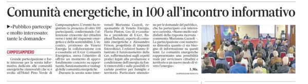 Comunità energetiche in veneto: in 100 all'incontro di e-cer a camposampiero raccontato da il gazzettino - 2 Comunità Energetiche In Veneto - Comunità Energetiche In Veneto: In 100 All'Incontro Di E-Cer A Camposampiero Raccontato Da Il Gazzettino - 1