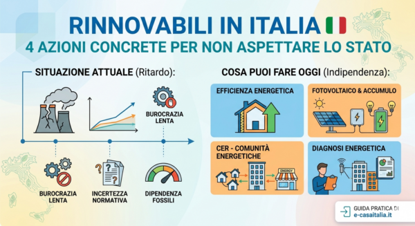 Infografica sulle rinnovabili in Italia: 4 azioni concrete per risparmiare energia e superare la burocrazia