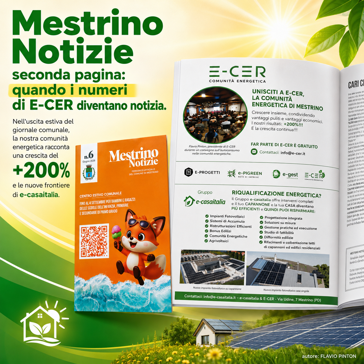 Homepage - 157 Membri Della Comunità Energetica E-Cer Mestrino Mostrano Il Giornale Comunale Con La Crescita Del +200% Insieme Al Team E-Casaitalia.