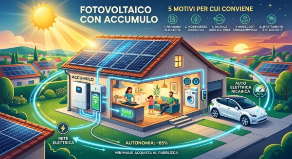 Impianto di fotovoltaico con accumulo su tetto di casa con batteria domestica
