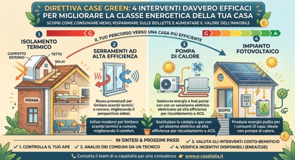 Direttiva Case Green: casa riqualificata con cappotto termico, pompa di calore e fotovoltaico
