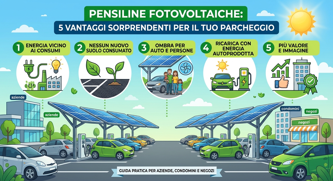 Pensiline Fotovoltaiche Su Parcheggio Aziendale Con Auto In Ricarica