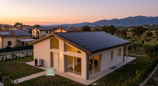 Efficientamento energetico di una casa con pannelli fotovoltaici sul tetto e pompa di calore